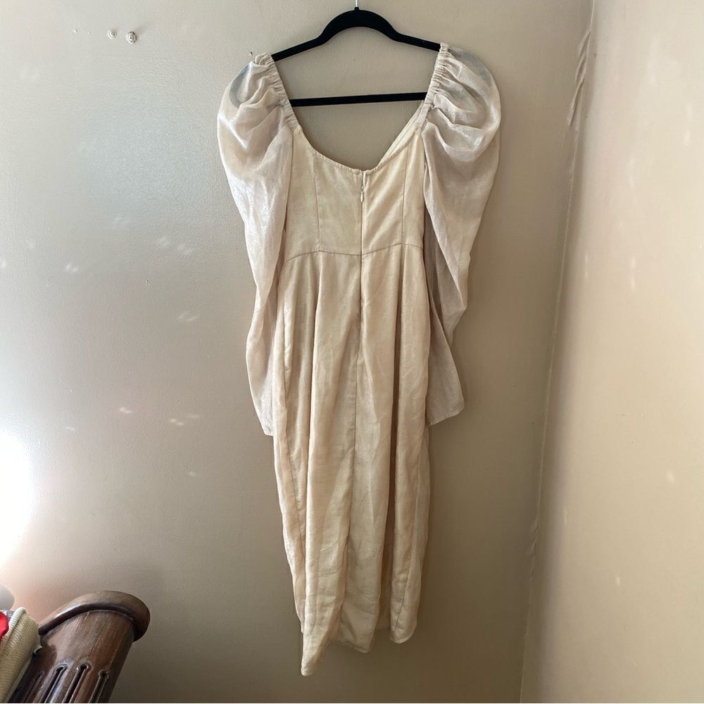Tularosa Rene Dress sandstone beige midi puff sleeve bow romantic Revolve - Picture 7 of 9